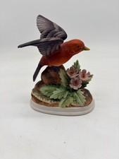 VTG  Andrea Sadek Bird Porcelain Figurines set of 2 Scarlet Tanager &Robin picture
