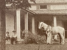 Antique c1890s Farm Family Photo Horse Dog Victorian House Rural Americana picture