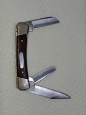 Vintage Buck 703+U.S.A Folding Pocket Knife 3 Blade Wood Handle  Mint picture