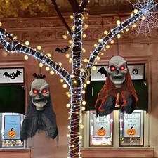 2PCS Halloween Hanging Skull Skeleton Ghost Ornaments Haunted Home Outdoor Decor picture