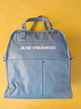 Vintage 1960s Air France Bag Womens M Blue Vinyl Flight Airline Tote Carrier picture