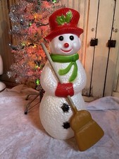 Vintage Blow Mold Dimpled Snowman With Broom Lighted Union New Old Stock 22” picture