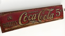 Antique 1920s Drink Coca Cola In Bottles 5Cent Advertising Embossed Tin Sign picture