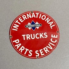 VINTAGE 12” INTERNATIONAL HARVESTER PORCELAIN SIGN CAR GAS OIL TRUCK MOTORCYCLE picture