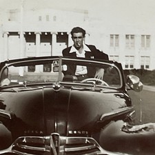 1940s 1950s Found Photo of Cool Man Smoking On Buick Eight Convertible Auto picture