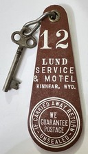 Lund Service & Motel Kinnear, Wyoming Hotel Room Key #12 Fob w/ Skeleton Key picture