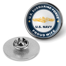 US Submarine Force Proud Wife Gold Dolphins Military Lapel Pin - Silver picture