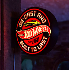 Hot Wheels Die-Cast Built to Last Double Sided  Round LED Wall Light Sign 9