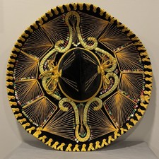 Vtg Authentic Pigalle Mexican Sombrero XXXXX Black Velvet Sequin Charro Mariachi picture