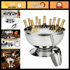 3 Gallon Ice Bucket for Parties - 12L Silver Champagne Cooler & Ice Bowl picture