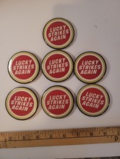 Vintage Lucky Strike Pins Lot of 7 Red White Lucky Strikes Again Pinback Buttons picture