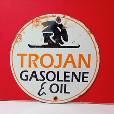 Vintage Trojan Gasoline & Oil Porcelain Enamel Sign 6