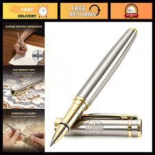 Premium Metal Rollerball Pen with Gold Trim - 0.5mm Smooth Gel Ink, Leak-Proof, picture