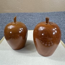 Unique Wooden Apple Salt And Pepper Shakers Cork 4 Inches picture