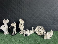 (6) Vintage  Pierrot Clown Black & White Ceramic Figurine Mid Century Harlequin picture