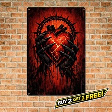 Dark Heart Demon Claws Metal Sign Gothic Red and Black Wall Art 8x12 picture