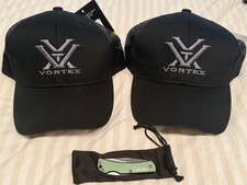 Black Vortex Hats And Cabelas Folding Knife With Pouch picture