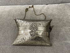 Vintage Antique Silver Played Coin Purse / Pillow Purse w/ Scrolling Design picture
