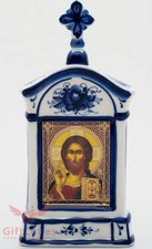 Russia Porcelain Gzhel Orthodox Shrine Kiot Icon Christ Pantocrator Вседержитель picture