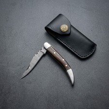 Damascus Steel EDC Folding Knife Wood Handle Toothpick Pocket Knife with Sheath picture