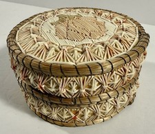 Vintage Ojibwe Porcupine Quill Box Birch Bark Sweetgrass Native American 4.5