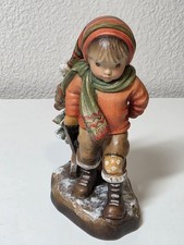 ANRI Sculptured Wood Sarah Kay 1978 Christmas Boy Hand Painted 4in 786/2000 picture