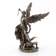 Unknown 10.25 Inch Saint Michael on Demon with Sword Cold Cast Bronze Figurine picture