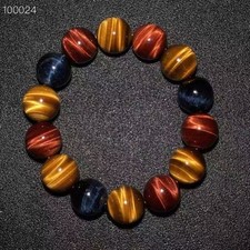 Genuine Natural Yellow red blue  Tigers Eye Crystal   round Beads Bracelet picture
