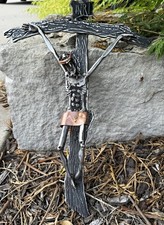 RARE David Belitz Signed Brutalist Metal Crucifix Wall Sculpture - John 12:32-33 picture