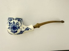 Beautiful Blue & White Vintage Ceramic Porcelain Tobacco Smoking Pipe picture