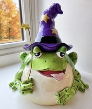 Rare Fitz and Floyd Spell Bound Frog Wizard Cookie Jar with Wand, Excellent  picture
