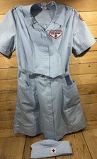 Vtg WW2 1950's Red Cross Volunteer Uniform Military Dress & Hat Set, Seersucker picture
