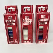 3 Vintage Hoyle 100 Poker Chip Sets Red White Blue Plastic Chips Boxes USA picture