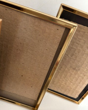 LOT of 2 MCM Vtg BRASS Photo FRAME for 5X7 Pic Easel Back DESK Engraved Chevron picture