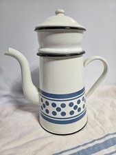 VTG 4pc Cafetiere French Drip Enamelware Drip Coffee Pot Blue Dot Design NICE picture