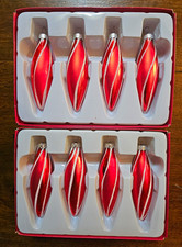 Vintage Retro Style Mini Glass Christmas Ornaments Red Swirl Teardrop Set of 8 picture