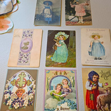 Vintage Easter Postcards Lot Embossed Children Angels Cross Multicolor Paper picture