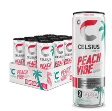CELSIUS PEACH VIBE Sparkling White Peach Sugar Free Energy Drink 12 Fl Oz picture
