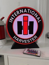 International Harvester IH Logo Round Lighted Reproduction Sign, Black Red White picture