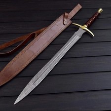 Custom Handmade Damascus Steel Sword | Viking Inspired Sword With Leather Sheath picture