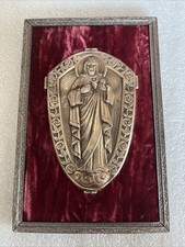 Vintage Sacred Heart Jesus Wall Plaque Devotional Hanging Religious Art Velvet picture