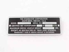 DATA PLATE VINTAGE STUDEBAKER MODEL 1946-49 |Fit For picture