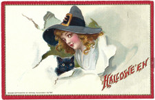Antique Tuck's Halloween Postcard Young Witch Black Cat 174 Series Unposted picture