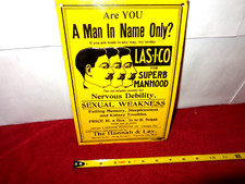 LAS-I-CO TABLETS FOR SUPERB MANHOOD ADV. SIGN EMBOSSED TIN METAL TACKER  - Z 470 picture