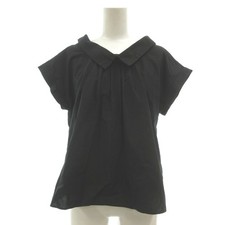 Ray Beams Short Sleeve Blouse V Neck Tuck Design French Sleeve Black /OB picture