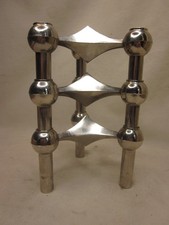 vintage Candle Holders MCM art modular 3 piece Fritz Nagel holder chrome set picture