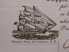 ANTIQUE 1859 SHIP'S BILL OF LADING SCREW SCHOONER 