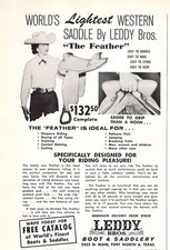 Leddy Bros Boot & Saddlery World's Lightest Western Saddle Vtg Magazine Print Ad picture