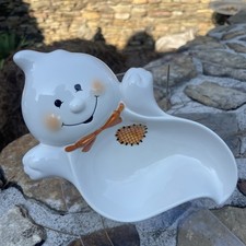 🎃Vintage Hallmark 1997 Friendly Ghost Ceramic Candy Trinket Dish Wall Deco picture