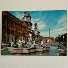 Vintage Rome Italy Piazza Navona Fountain of Four Rivers Color Postcard Unused picture